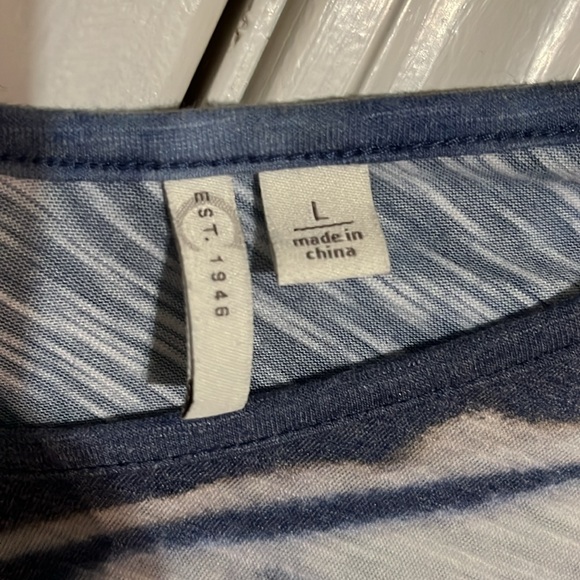 Blue and tan colored vertical striped t- shirt - Picture 3 of 3